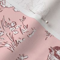 horses wallpaper, horse toile de jouy large scale WB24 blush pink