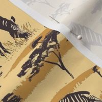 Golden Savanna: Zebras in a Sepia-Toned Landscape Pattern