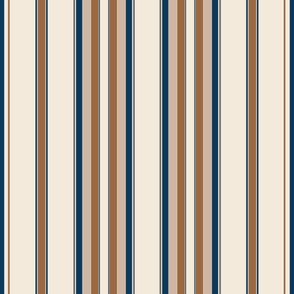 Large - Vertical Balanced Stripes - Navy - Sand - Santa Fe Brown - Pristine Cream