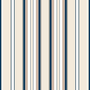 Large - Vertical Balanced Stripes - Navy Blue - White - Pristine Cream - Brown Sand