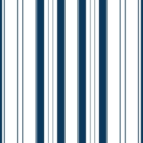 Large - Vertical Balanced Stripes - Navy Blue and White