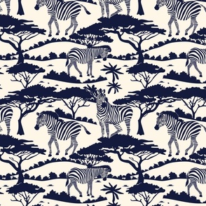 Midnight Safari: Navy and White Zebra Silhouette Pattern