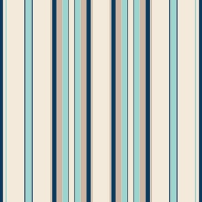 Large - Vertical Balanced Stripes - Pristine Cream - Navy - Arctic Blue - Sand