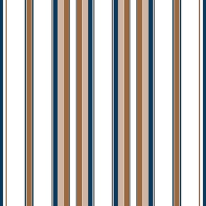 Large - Vertical Balanced Stripes - Santa Fe Brown - Sand - Navy - White