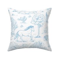 horses wallpaper, horse toile de jouy large scale WB24 light blue