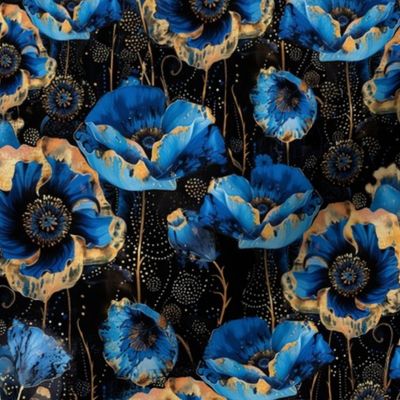 M Luxury golden blue poppies T330