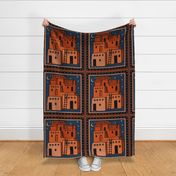 Southwest Adobe Home - Orange Black Blue Rust - Design 16924544 - Faux Quilt