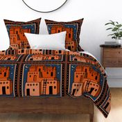 Southwest Adobe Home - Orange Black Blue Rust - Design 16924544 - Faux Quilt