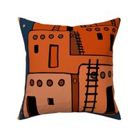 Southwest Adobe Home - Orange Black Blue Rust - Design 16924544 - Faux Quilt
