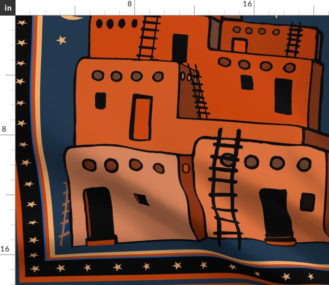 Southwest Adobe Home - Orange Black Blue Rust - Design 16924544 - Faux Quilt