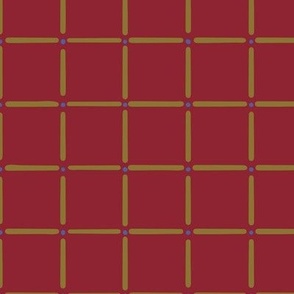 253c - Large scale maroon red and old gold Dot and dash hand drawn checkers blender for Millefleur pattern - for kids checkerboard apparel_ wallpaper_ bed linen and quilting-30