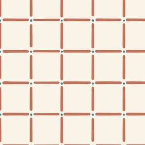 253a - Large scale coral and off white Dot and dash hand drawn checkers blender for Millefleur pattern - for kids checkerboard apparel_ wallpaper_ bed linen and quilting-29