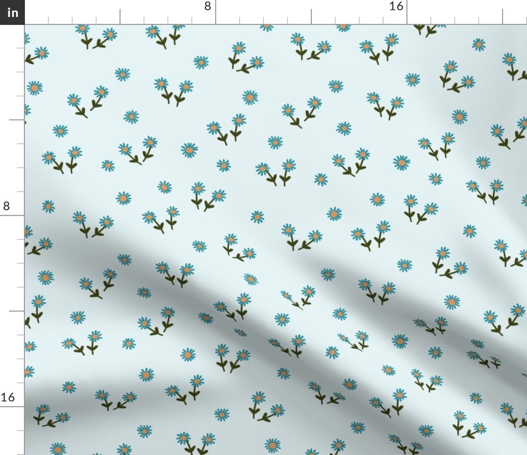 251f - Small scale whimsical hand drawn Simple daisy flowers in the summer meadow for nursery decor, cot sheets, girls and boys apparel, pretty curtains, floral pet clothes