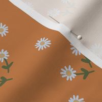 251b - $ Small scale soft mustard, off-white and olive green whimsical hand drawn Simple daisy flowers in the summer meadow for nursery decor, cot sheets, girls and boys apparel, pretty curtains, floral pet clothes