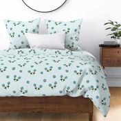 251f - Large scale  pale aqua, turquoise and olive green Simple daisy flower meadow coordinate to Millefleur modern stylized floral - for wallpaper, duvet covers, curtains, girly rooms, kids apparel, children's dresses and summer tops