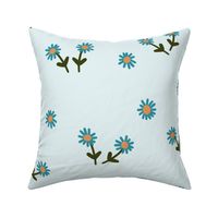 251f - Large scale  pale aqua, turquoise and olive green Simple daisy flower meadow coordinate to Millefleur modern stylized floral - for wallpaper, duvet covers, curtains, girly rooms, kids apparel, children's dresses and summer tops