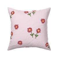 251d - Large scale pastel baby pink, yellow and green  Simple daisy flower meadow coordinate to Millefleur modern stylized floral - for wallpaper, duvet covers, curtains, girly rooms, kids apparel, children's dresses and summer tops