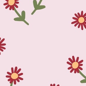 251d - Large scale pastel baby pink, yellow and green  Simple daisy flower meadow coordinate to Millefleur modern stylized floral - for wallpaper, duvet covers, curtains, girly rooms, kids apparel, children's dresses and summer tops