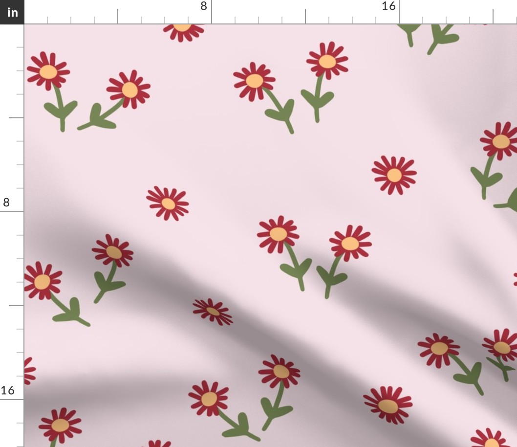 251d - Large scale pastel baby pink, yellow and green  Simple daisy flower meadow coordinate to Millefleur modern stylized floral - for wallpaper, duvet covers, curtains, girly rooms, kids apparel, children's dresses and summer tops