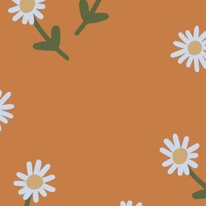 251b - Large scale golden mustard and olive green Simple daisy flower meadow coordinate to Millefleur modern stylized floral - for wallpaper, duvet covers, curtains, girly rooms, kids apparel, children's dresses and summer tops