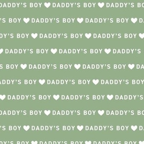 Minimalist Father's Day - daddy's boy text and hearts design white on green