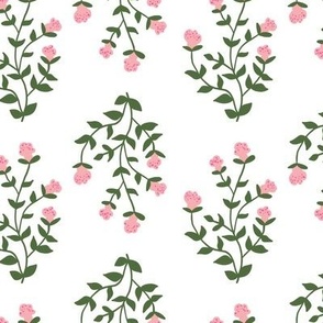 Pink Flowers  And Green Leaves on a White Background_16x16