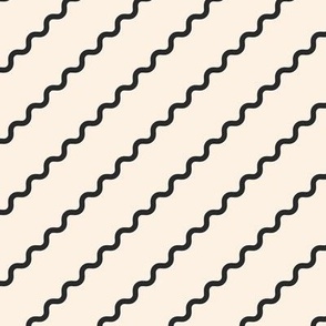 Diagonal Wavy Line in Cream and Charcoal