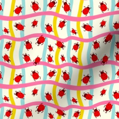 9in pastel colorful wonky stripes with ladybugs