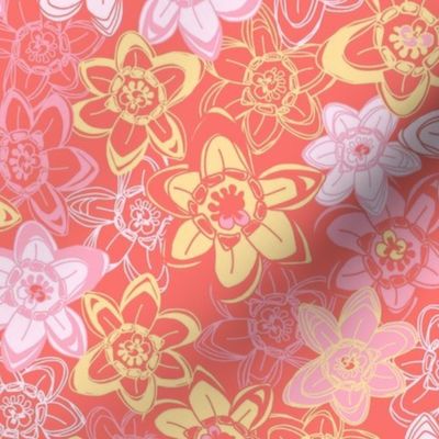 Cotton Candy Floral  Summer Blooms - Peony Pink/Zesty Coral/Mint - 15 inch