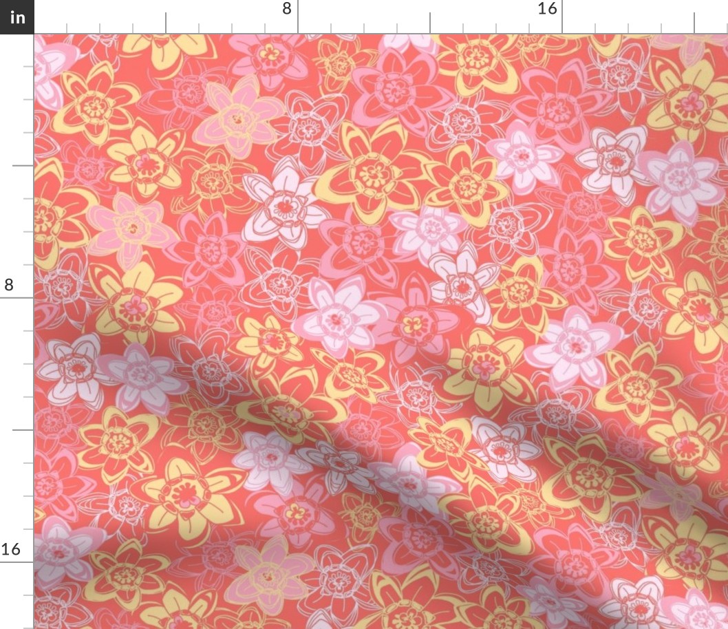 Cotton Candy Floral  Summer Blooms - Peony Pink/Zesty Coral/Mint - 15 inch