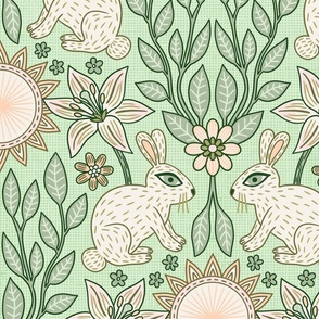 Rabbits and Lilies (24") - green