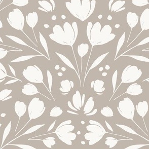 Folk Florals, Taupe, Tan, Vintage, Heritage, Diamond, Classic, Flowers, Cottagecore, Farmhouse, Geometric