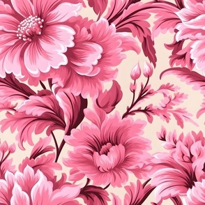 Pink,damask flowers,vintage peony art