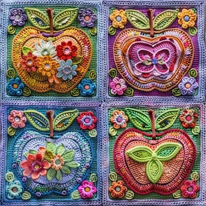 Crochet Cute Rainbow Apple Flowers / Crochet Granny Square Cheater Quilt Quilted