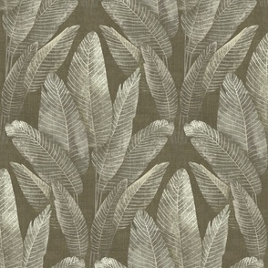 Elegant Rainforest Leaves - in textured olive green, medium large 