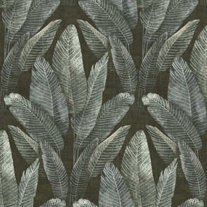 Elegant Rainforest Leaves - in dark, textured olive green, medium large 