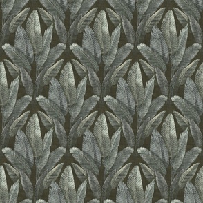 Elegant Rainforest Leaves - in dark, textured olive green, medium 