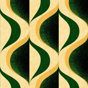 MID MOD ogee in warm emerald green and gold yellow | tonal textured opulent geometric structure wallpaper | large