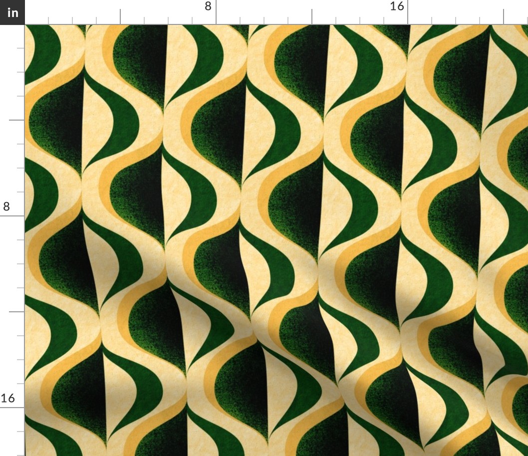 MID MOD ogee in warm emerald green and gold yellow | tonal textured opulent geometric structure wallpaper | medium