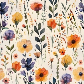 Watercolor Wildflowers on Ivory - medium 