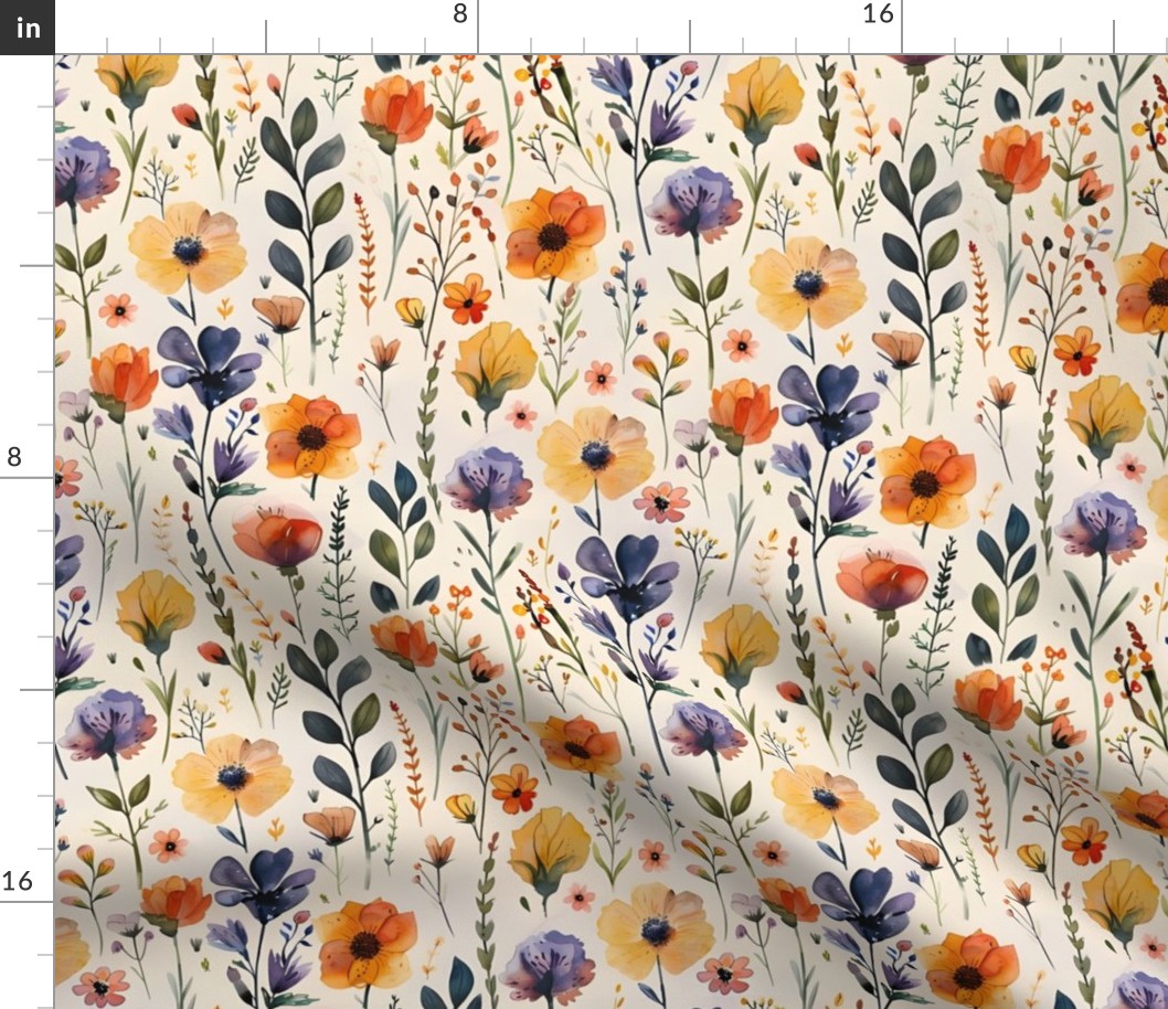 Watercolor Wildflowers on Ivory - medium 