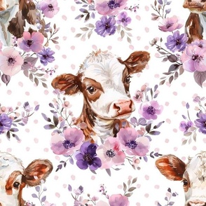 cow with watercolor floral wreath, cow print, cow wallpaper WB24 dotted