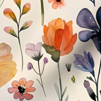 Watercolor Wildflowers on Ivory - large 