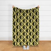 MID MOD ogee in earthy  olive green and gold khaki | tonal textured opulent geometric structure wallpaper | large