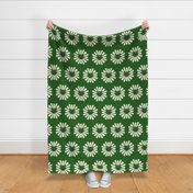 Retro-beige-white-geometric-sun-with-darky-gray-cat-face-on-vintage-dark-grass-green-XL-jumbo