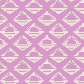 Geometric retro fifties sunshine - boho summer aztec japandi design plaid lilac pink on sand