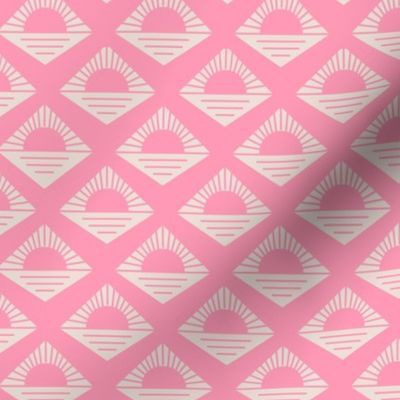 Geometric retro fifties sunshine - boho summer aztec japandi design plaid pink on cream sand