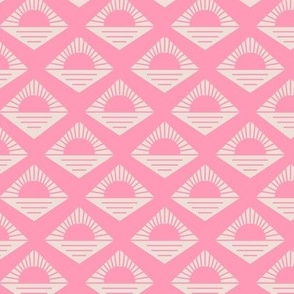 Geometric retro fifties sunshine - boho summer aztec japandi design plaid pink on cream sand