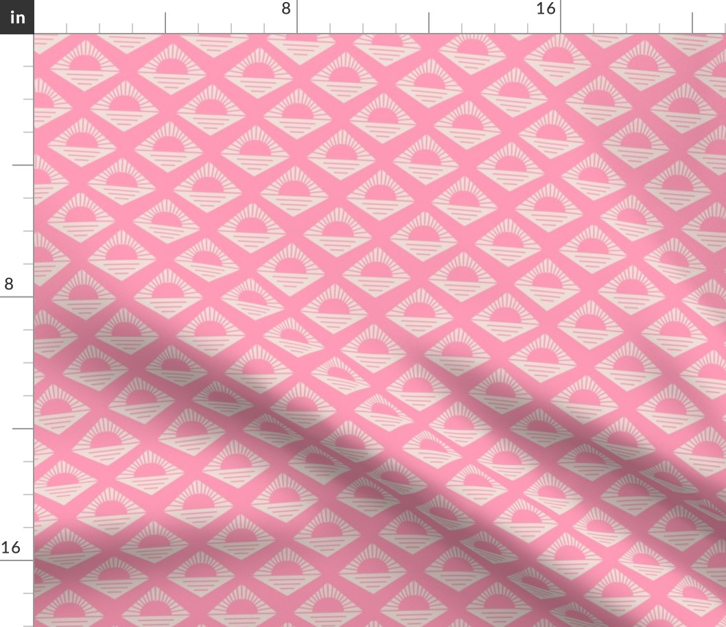 Geometric retro fifties sunshine - boho summer aztec japandi design plaid pink on cream sand