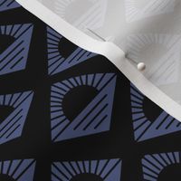 Geometric retro fifties sunshine - boho summer aztec japandi design plaid Black on periwinkle blue
